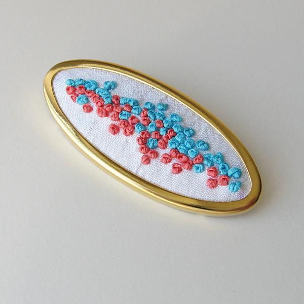Aqua Coral Brooch silk ribbon embroidery